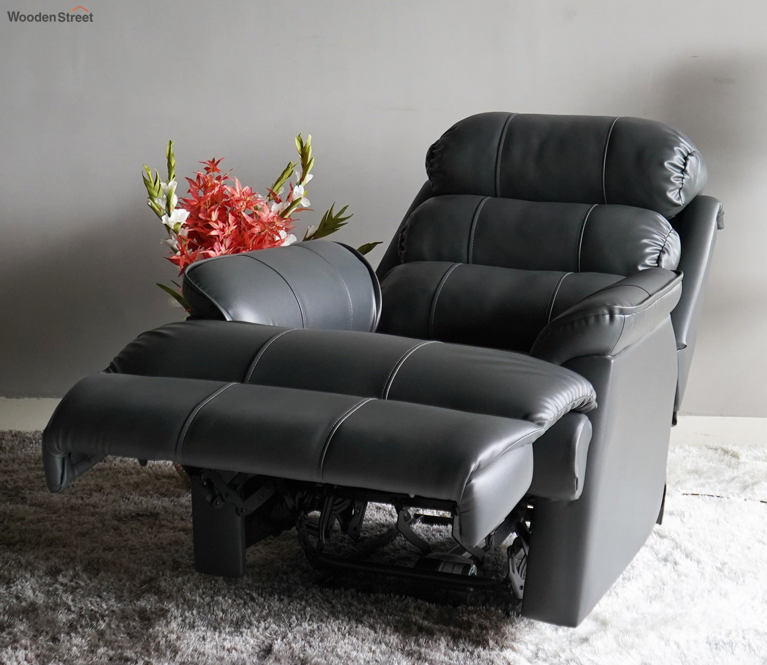 Valencia Leatherette 1 Seater Manual Recliner Sofa (Limed Spruce Blue)