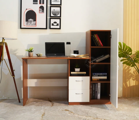 Alister Engineered Wood Study Table (Exotic Teak Frosty White)
