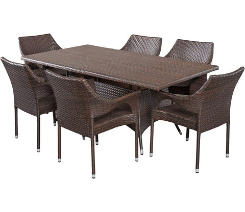Dark Brown Rattan And Wicker Dinning Patio Set