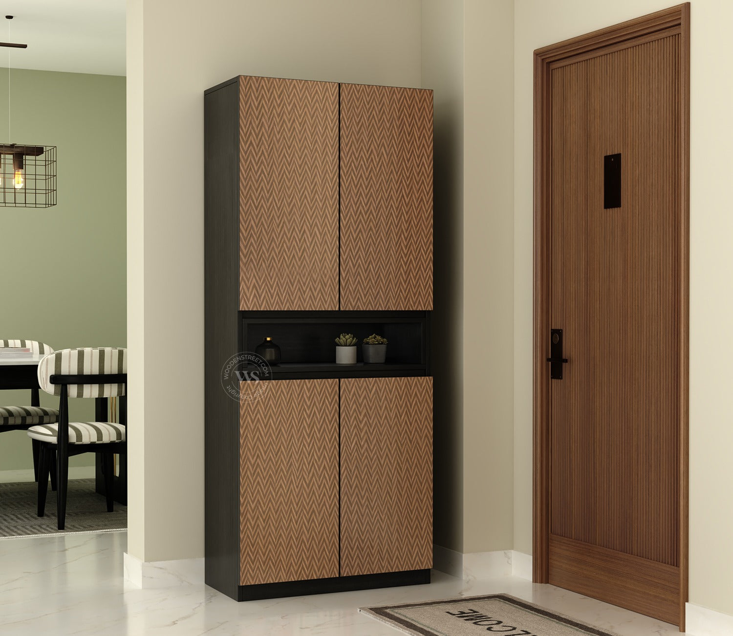 Vespera Modern Engineered Wood Shoe Rack with Laminated MDF Door Fronts (Zigzag Brown)