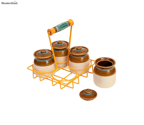 Chatore Barni Set in Yellow Handpainted Metal Stand - Set of 4