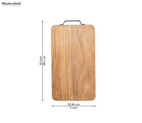 Turf Acacia Wood Handcrafted Non Slip Chopping Board With Metal Handle For Kitchen