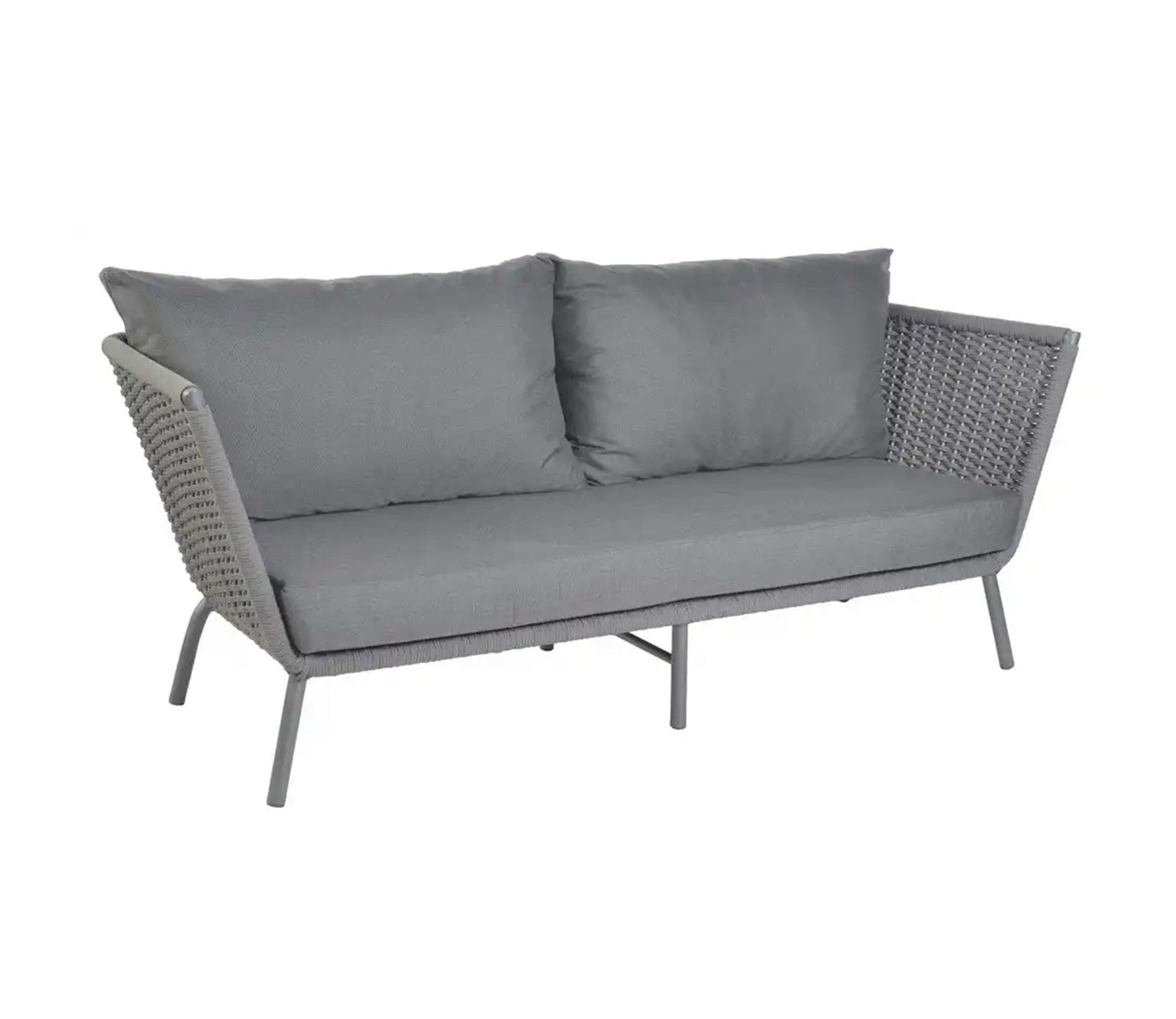 Grey Rope 4 Seater Sofa Set With Square Table And Grey Cushions