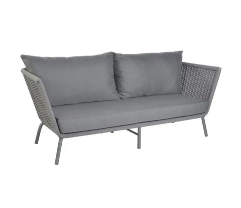 Grey Rope 4 Seater Sofa Set With Square Table And Grey Cushions