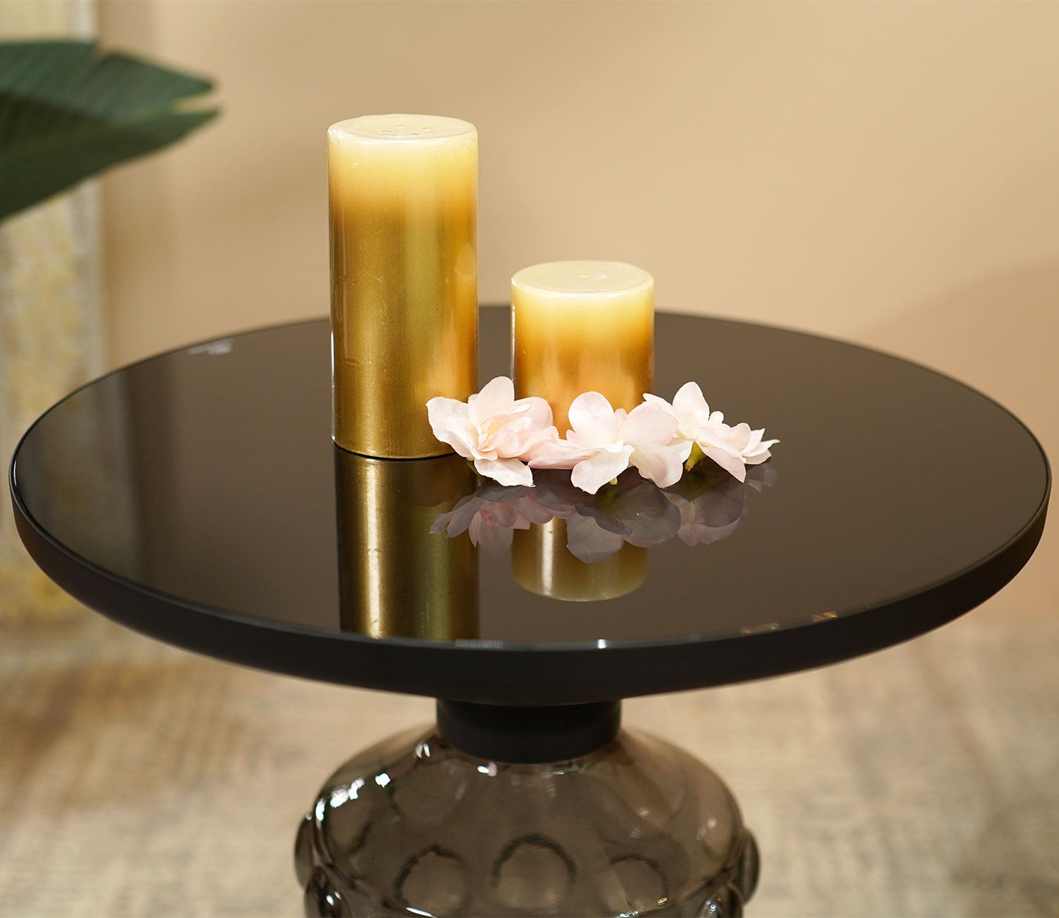 Suzzie Glass Round Coffee and Centre Table (Black)