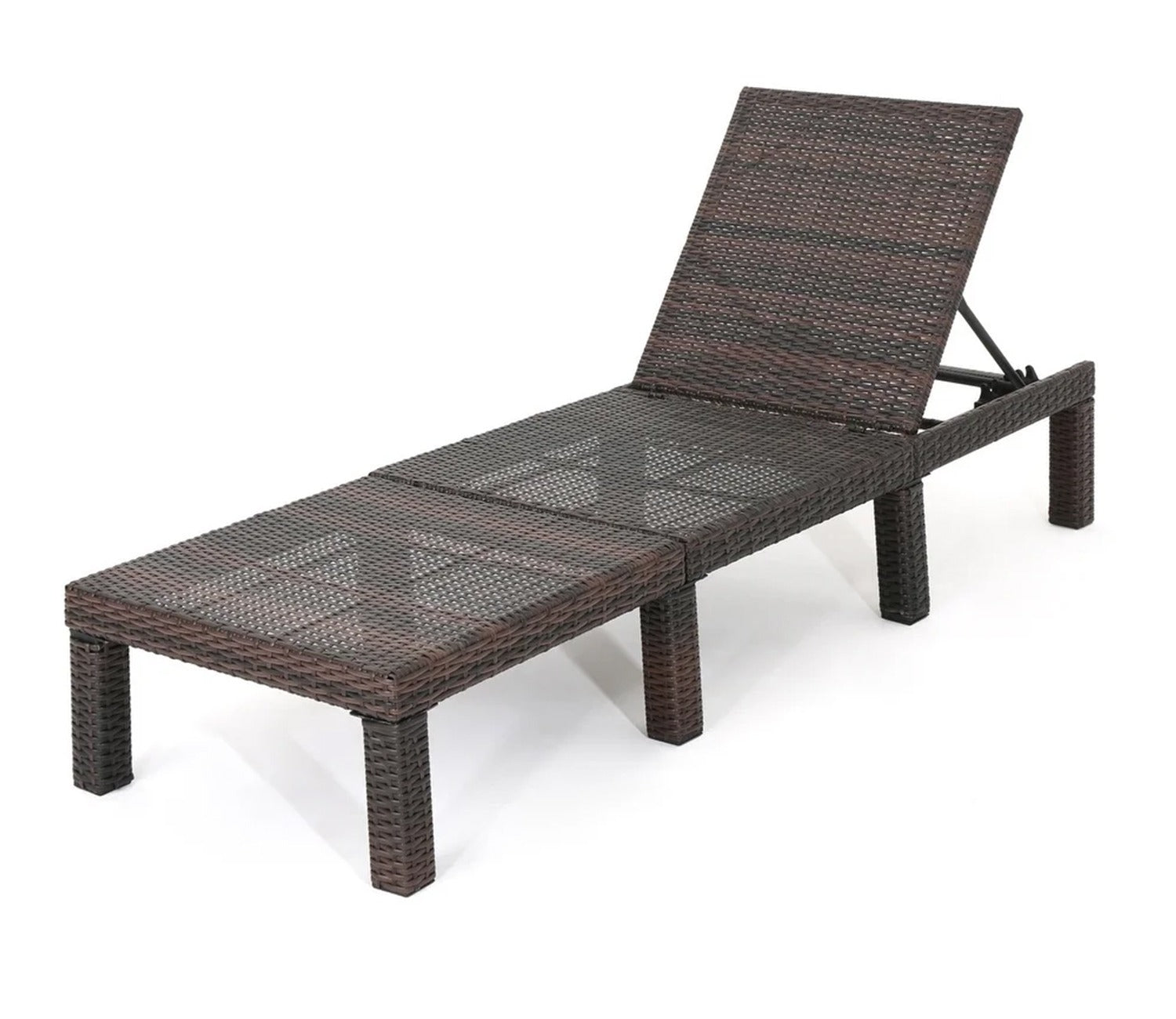 Dark Brown Adjustable Outdoor Patio Lounger With Green Cushions