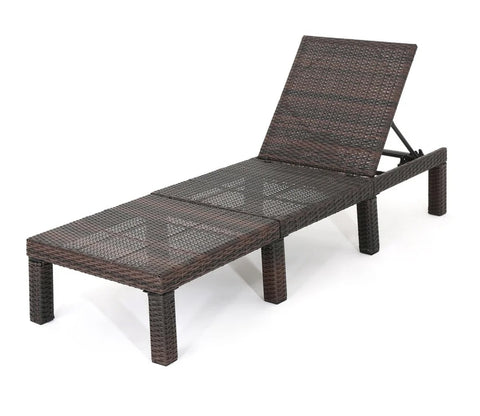Dark Brown Adjustable Outdoor Patio Lounger With Green Cushions
