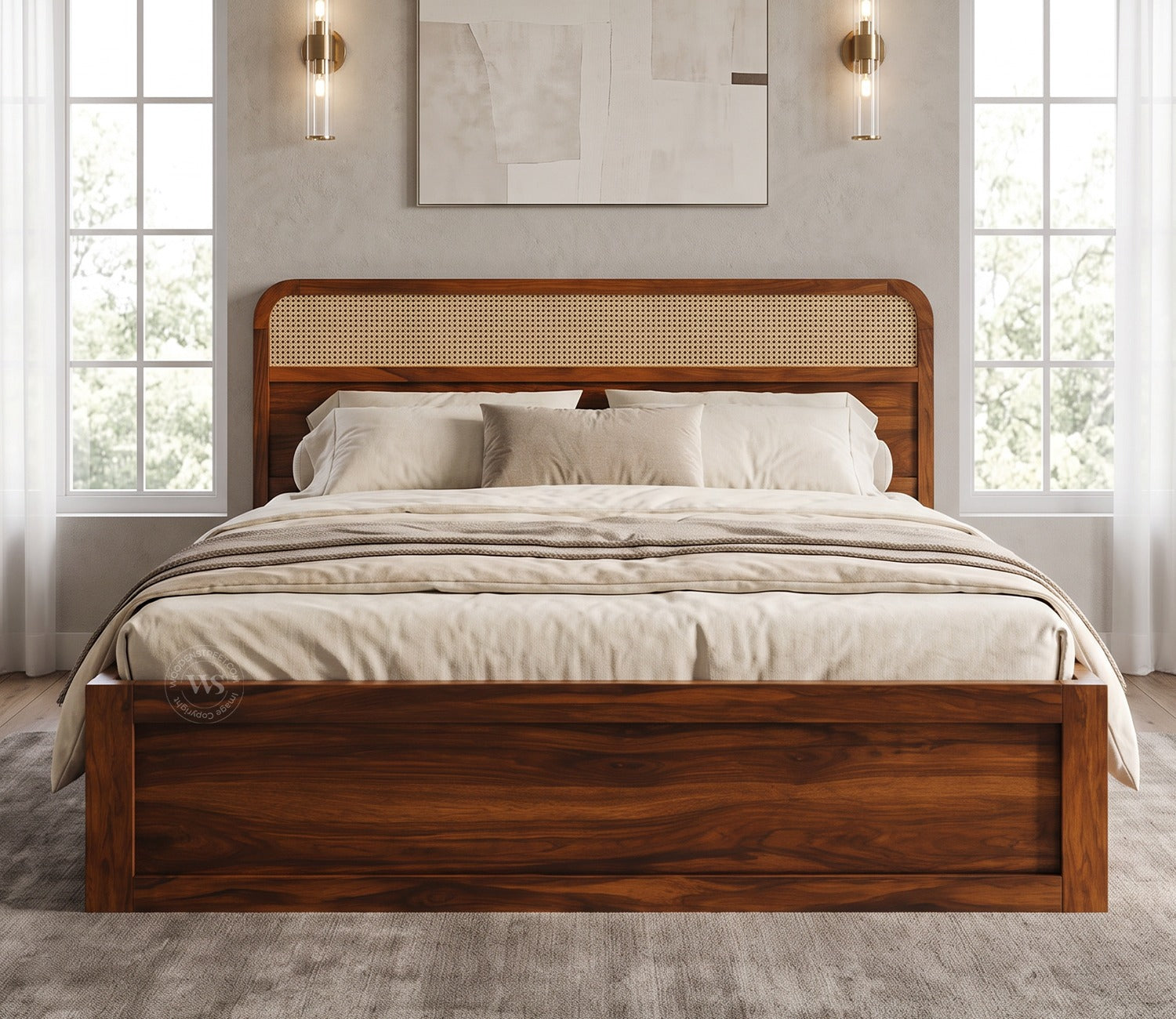 Balikos Sheesham Wood Box Storage Bed (King Size, Teak Finish)