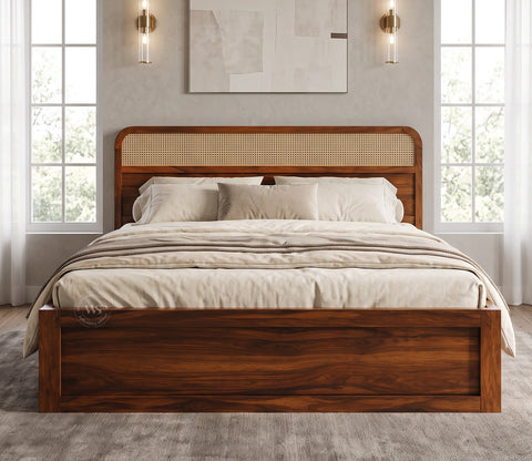 Balikos Sheesham Wood Box Storage Bed (King Size, Teak Finish)