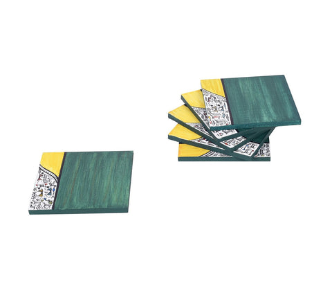 Warli Blues Hand Painted Coaster Set Of 6