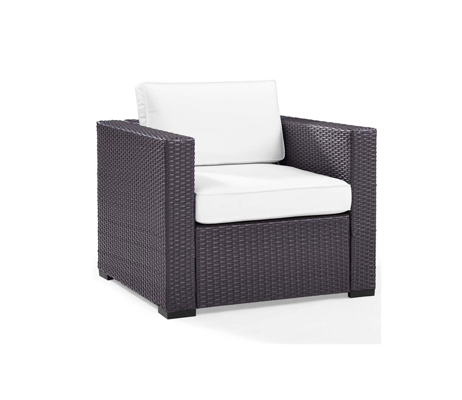 Dark Brown Rattan And Wicker Patio Sofa Cum Chair With White Cushions