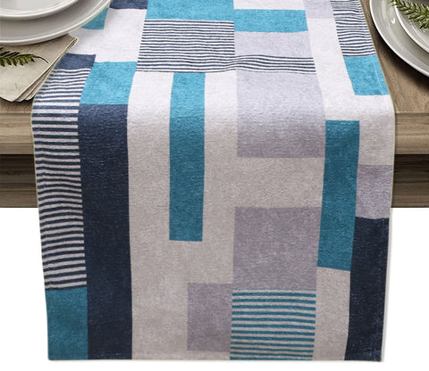 Blue Stripes Velvet Printed Table Runner (72 x 14 inches)