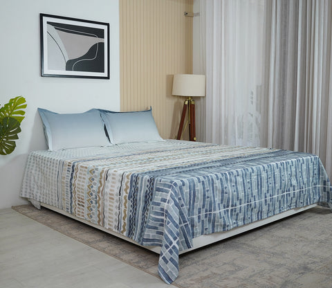 Dotted 144 TC Flat Pure Cotton King Size Bedsheet With 2 Pillow Covers (Blue)