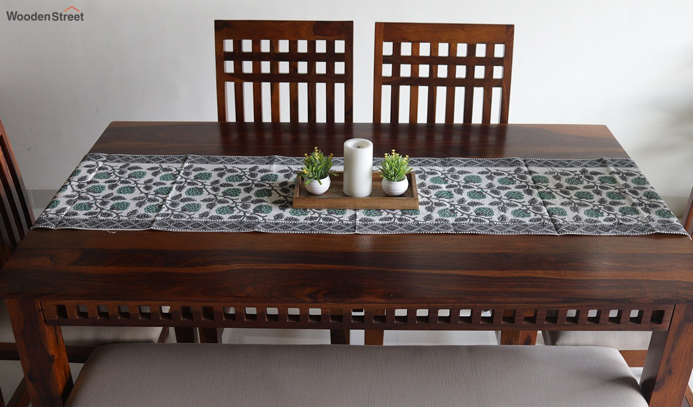 Vivid Garden Green and Black Hand Block Print Table Runner - 16 x 50