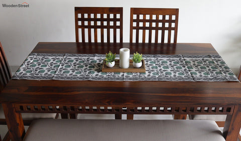 Vivid Garden Green and Black Hand Block Print Table Runner - 16 x 50