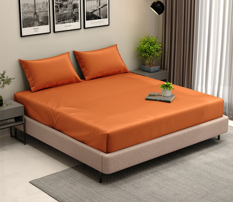 Organic Bamboo Bedsheet Single Size Bed, 300 TC with 1 Pillowcase and 1 Flat Bedsheet (Orange)