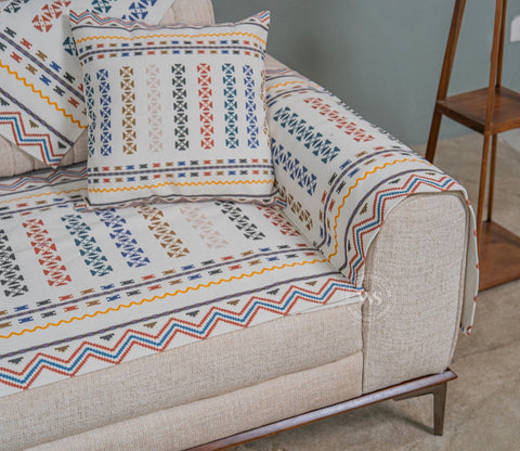 Blooming Beauty Abstract Printed Multi Color 3 Seater Sofa Cover - Set of 8
