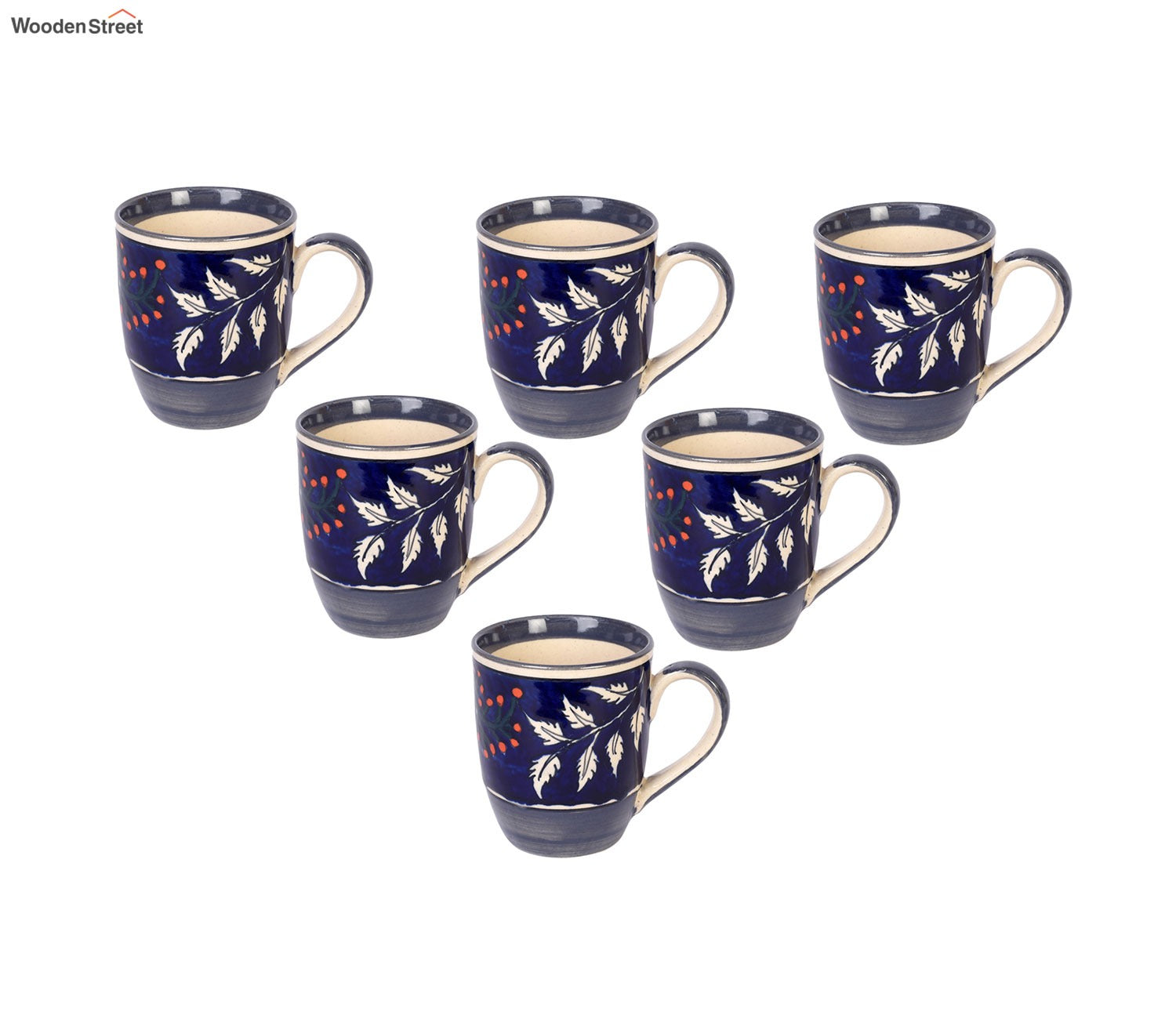 Blooming Leaves Ceremic Drinking Mugs (Set Of 6)