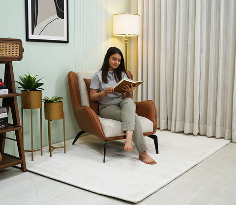 Cosmo Beige Plain Solid carpet (7.5 x 5 Feet)