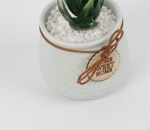 Bloomify Ceramic Pot With Artificial Flowers (Light Green)
