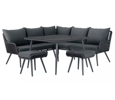 Black Rope L Shape Sofa Set With Table And Black Cushions