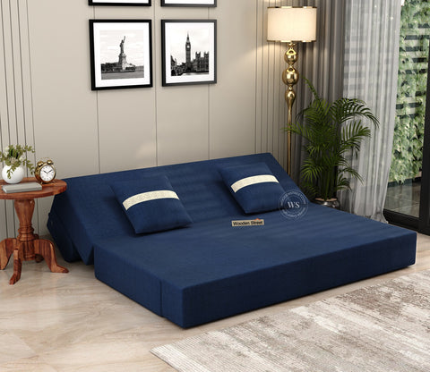 Voltz Fabric Sofa Cum Bed (72 x 72 Inch, Azure Blue)