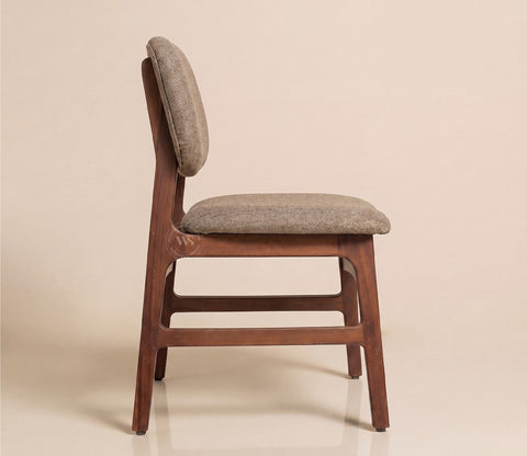 Vinara Upholstered Sheesham Wood Dining Chair (Sand Brown, Teak Finish)