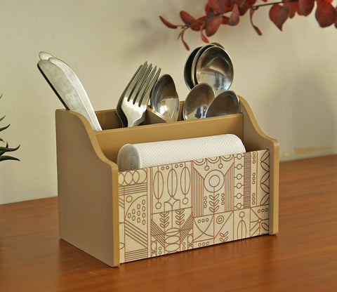 Laurel Wooden Cutlery and Napkin Holder