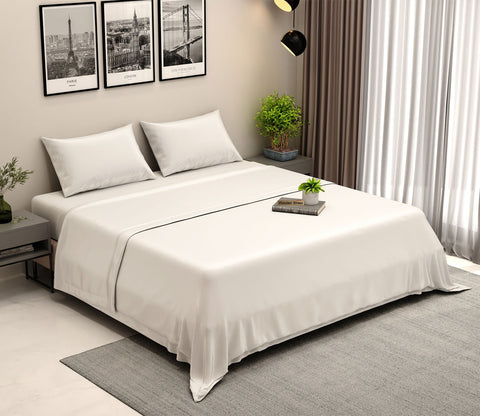 Vegan Bamboo Silk Bedsheet 300 TC Naturally Anti-Bacterial King Bedsheet with 2 Pillow Cover (Ivory)