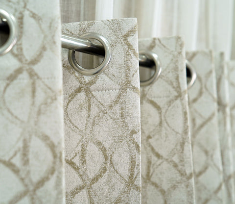 Spiral Patterned Blackout Door Curtains Set of 2 (Beige, 7 Feet)