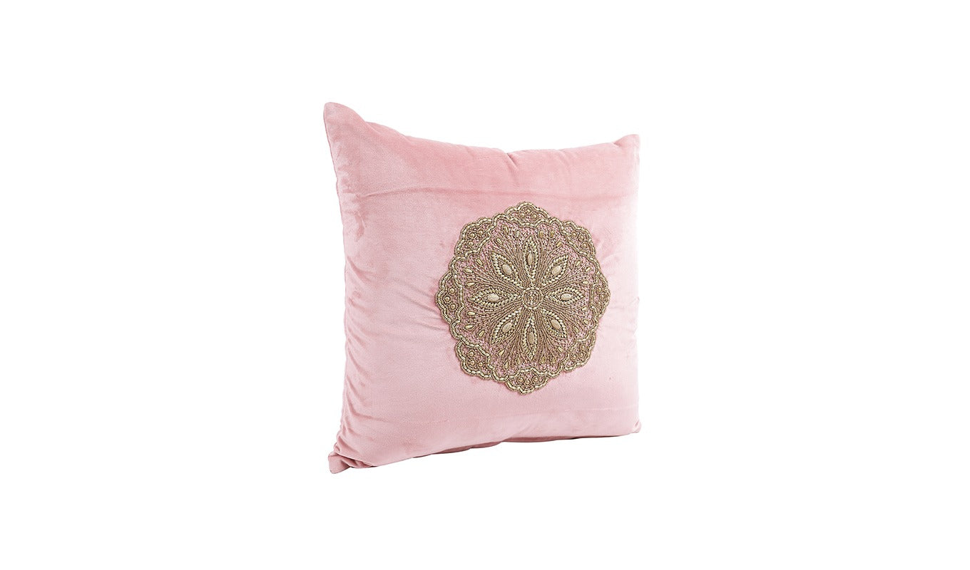 Beaded Velvet Cushion Covers - Set of 1 (Peach, 18 x 18 inch)