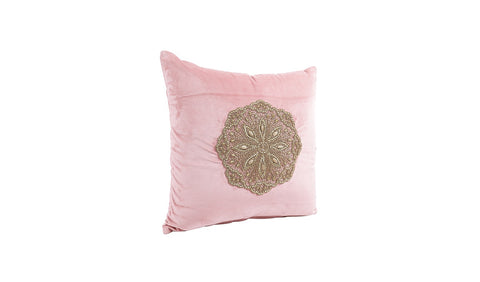 Beaded Velvet Cushion Covers - Set of 1 (Peach, 18 x 18 inch)