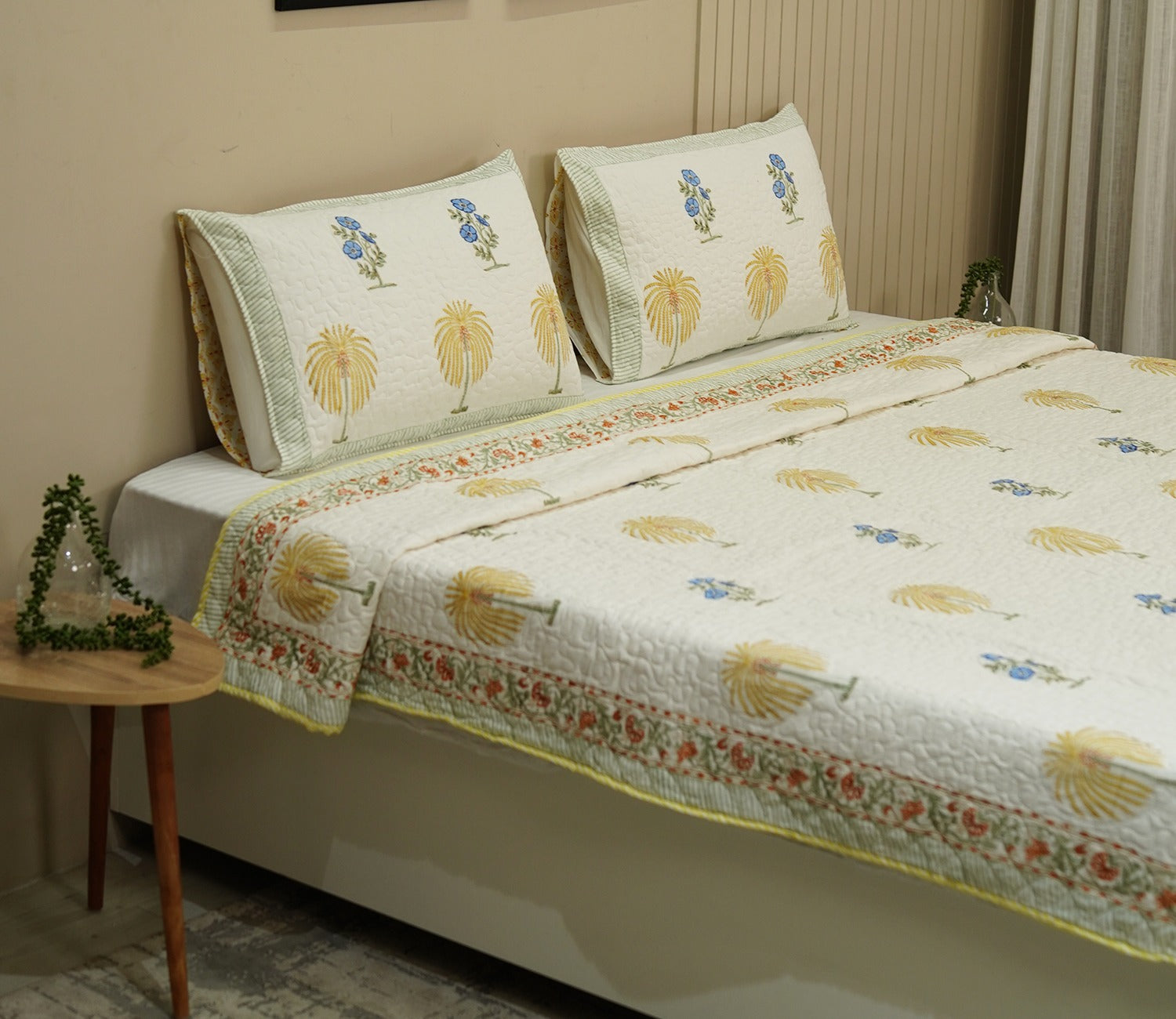 Raeni Tropical Palm Tree Voile Cotton Double Bed Cover King Size