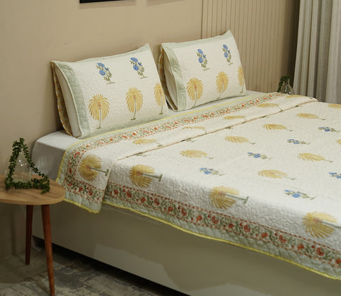 Raeni Tropical Palm Tree Voile Cotton Double Bed Cover King Size