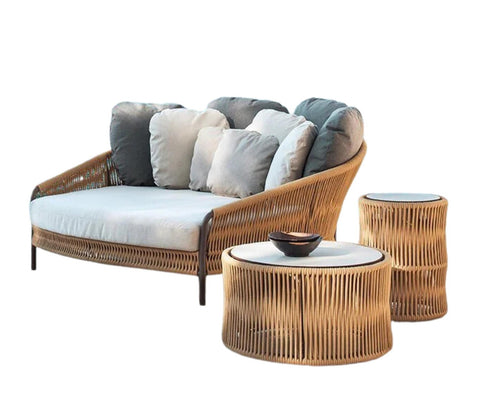 Beige Rope Daybed With Round Table And Off White Cushions