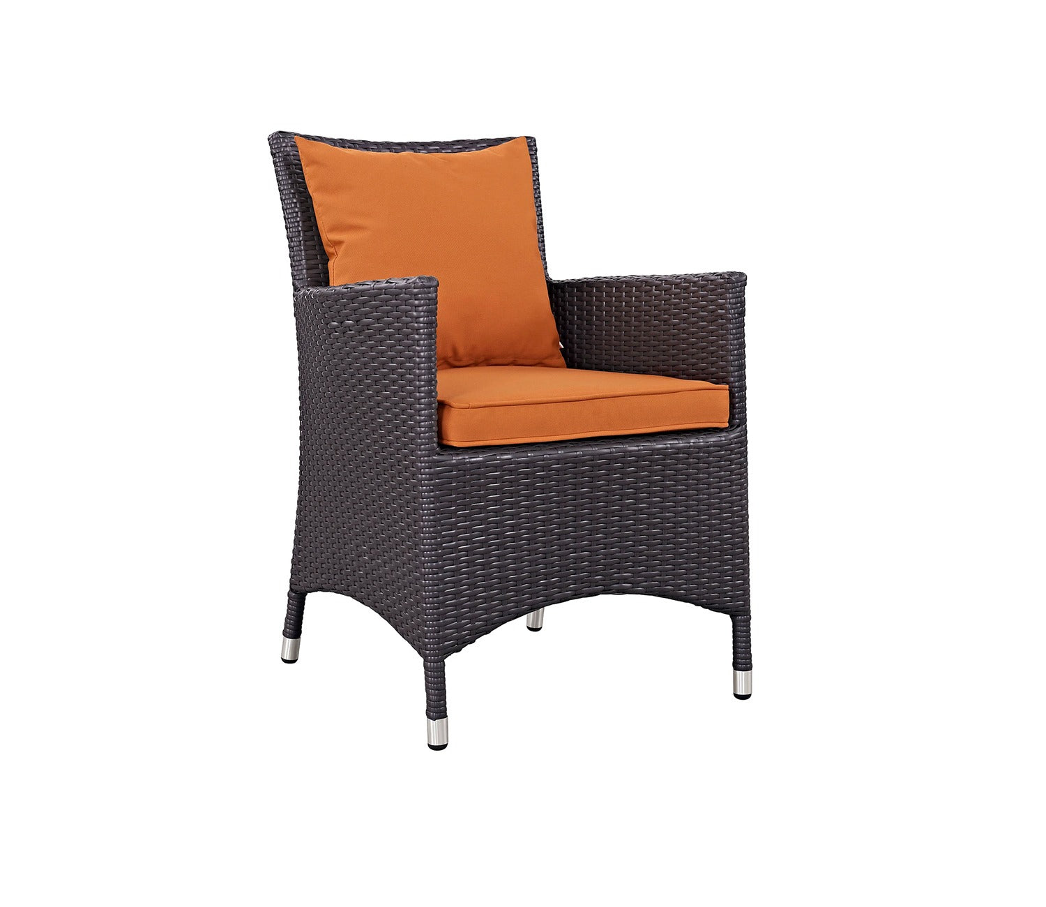 Black Rattan And Wicker Dinning Set With Orange Cushions