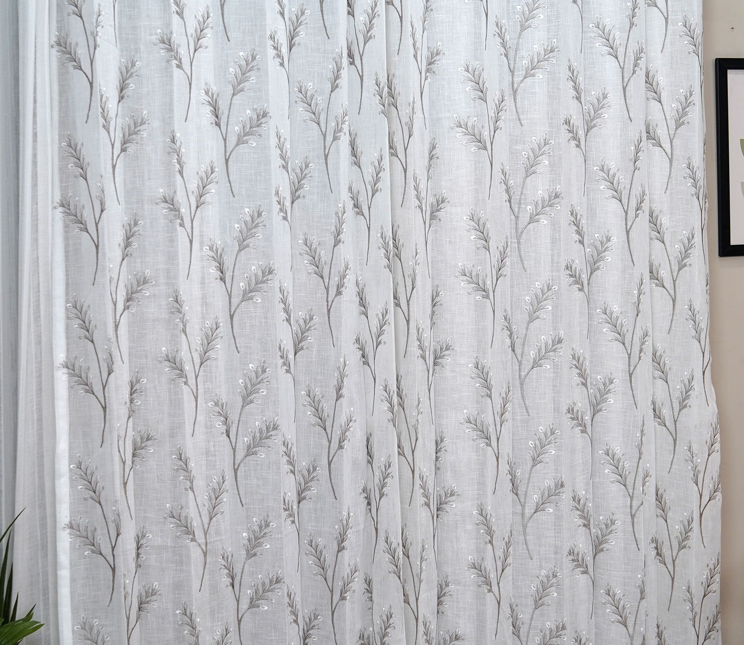 Leaflet Door 1 Piece Sheer Curtain (Grey, 7 Feet)