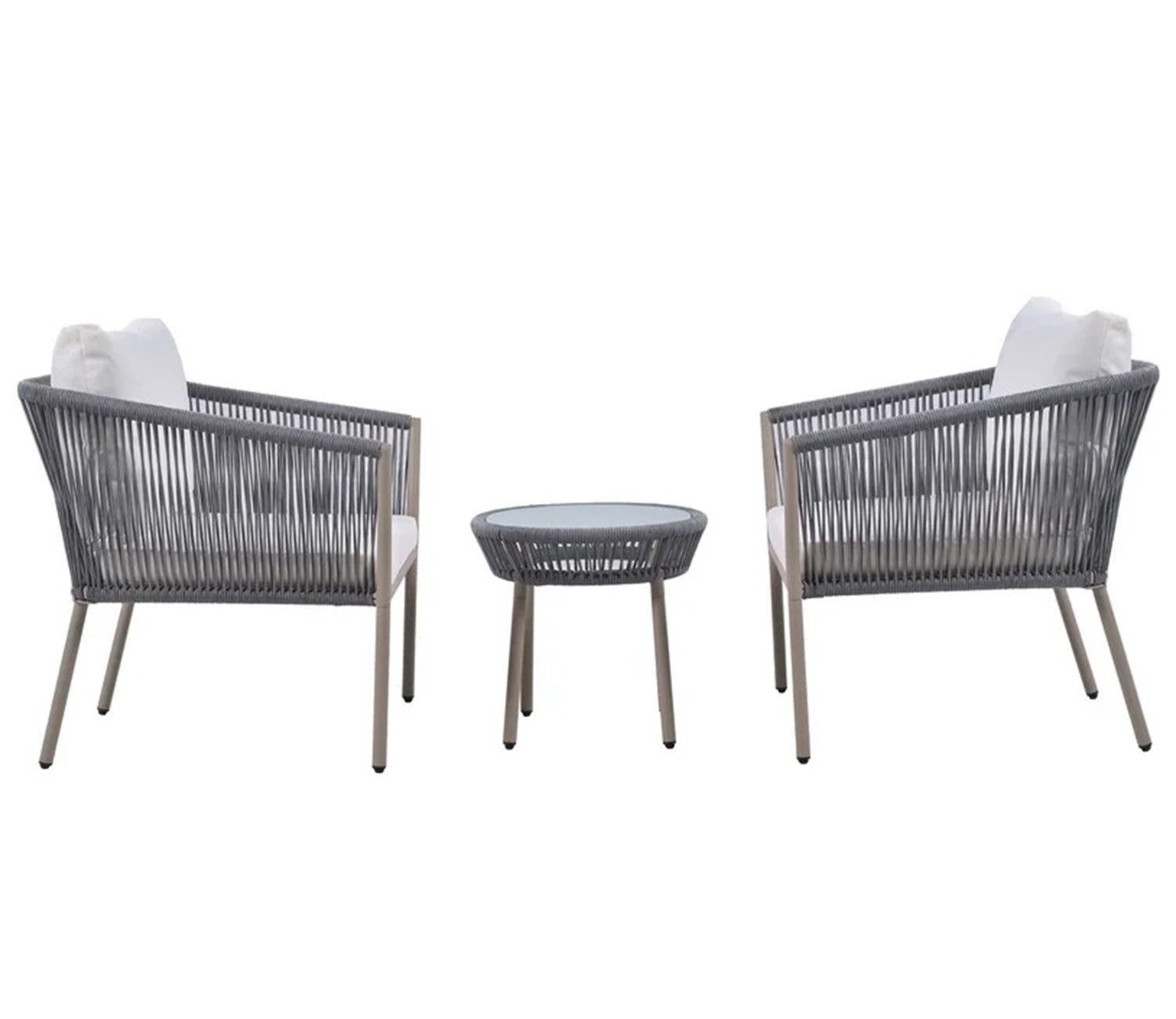 Grey Rope 2 Seater Chair Set And Off White Cushions
