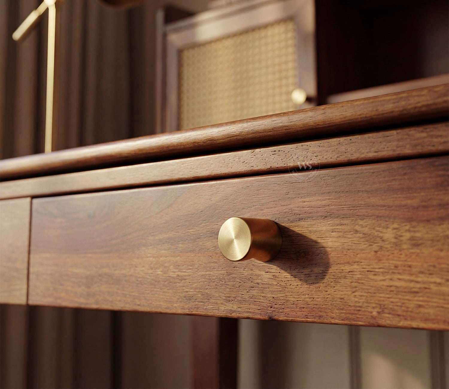 Nirman Sheesham Wood Study Table with Storage & Cane Cabinet (Teak Finish)