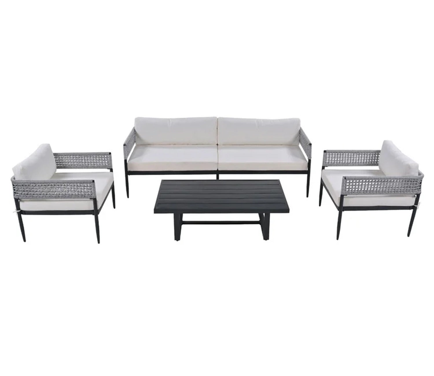 Grey Rope 4 Seater Sofa Set With Table And Cream Color Cushions