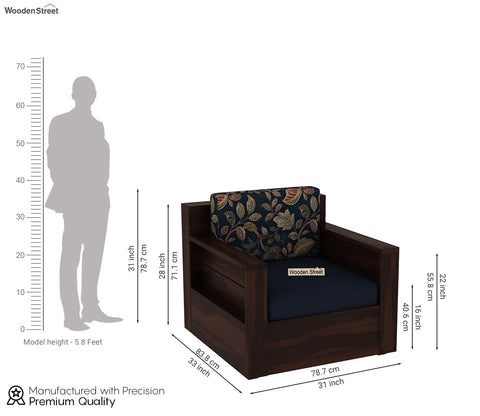 Marriott 1 Seater Wooden Sofa (Walnut Indigo Dusky Leaf )