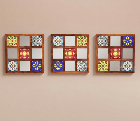Bohemian Set of 3 Mirror with Frame (Honey Finish)