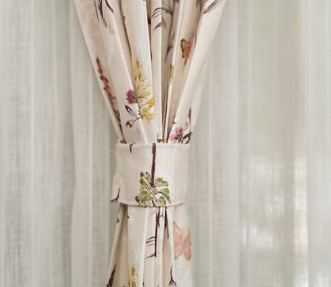 Beige Botanic Mist Floral Print Light-Filtering Door Curtains Set of 2 (Beige, 7 Feet)