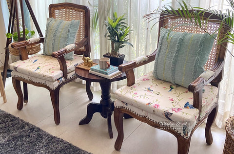 Kelvin Cane Arm Chair with Backrest (Cotton, Cream Robins)