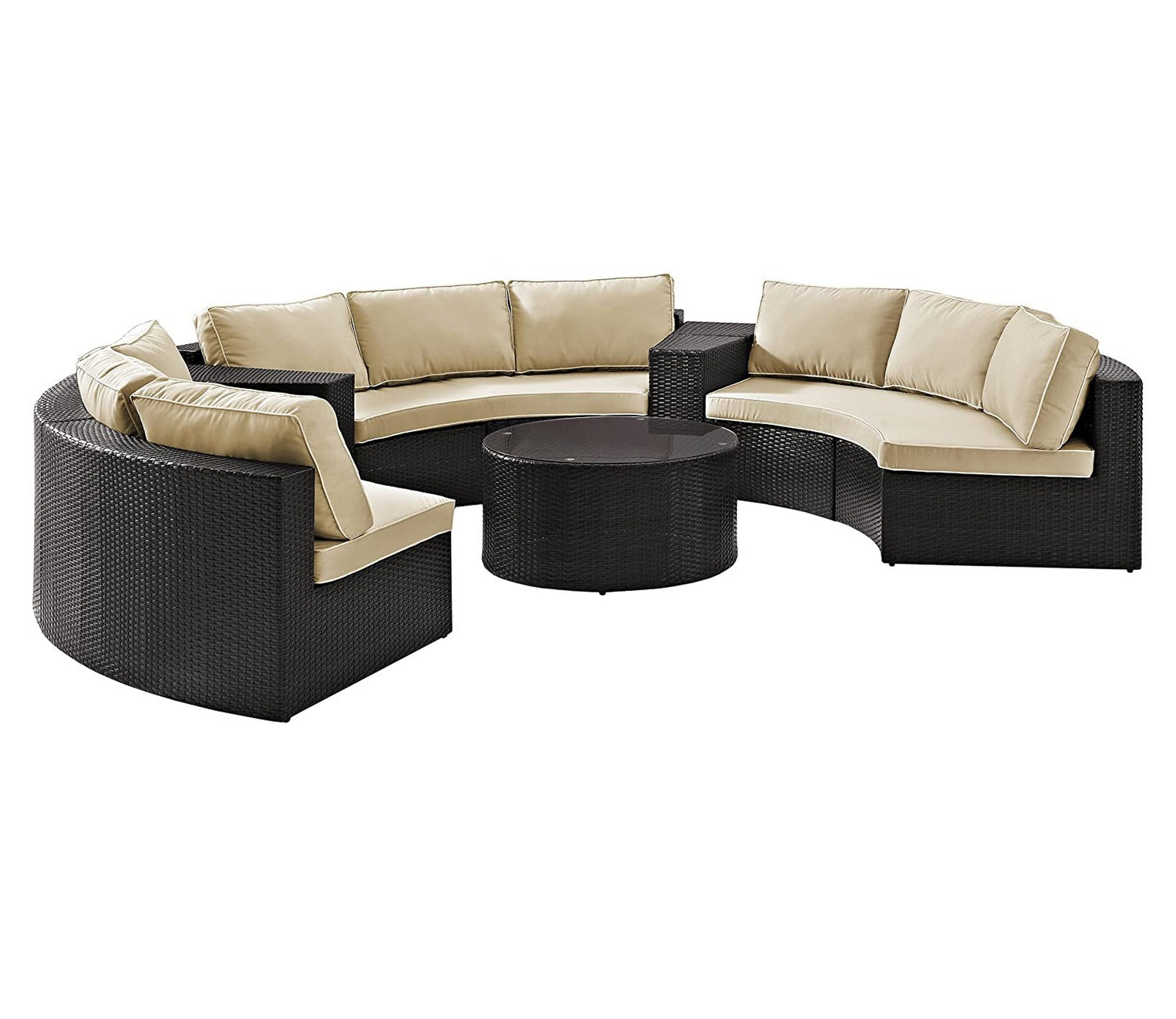 Dark Brown Rattan And Wicker 9 Seater Patio Set With Table And Cream Cushions
