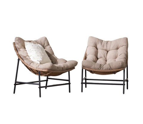 Beige Rattan And Wicker 2 Chair Set With Cream Cushion