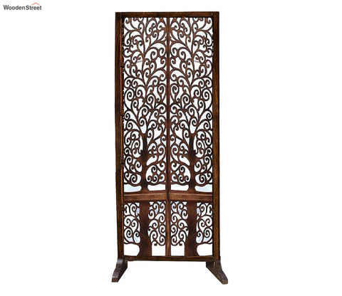 Samuel Floral Hand Carved Wooden Room Divider Single Panel With Stand