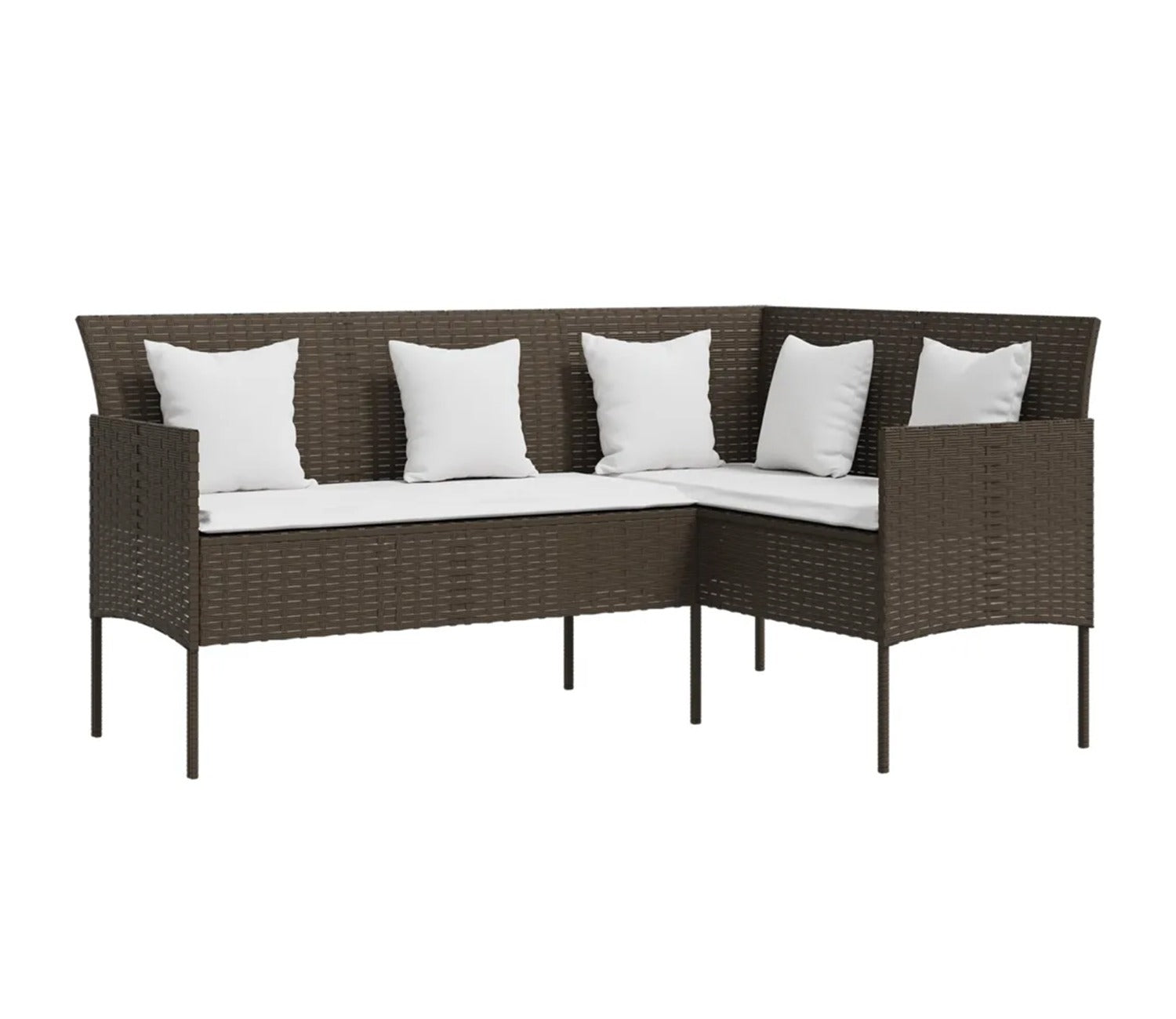 Dark Brown Rattan And Wicker 7 Seater Patio Set With Table And Off White Cushions