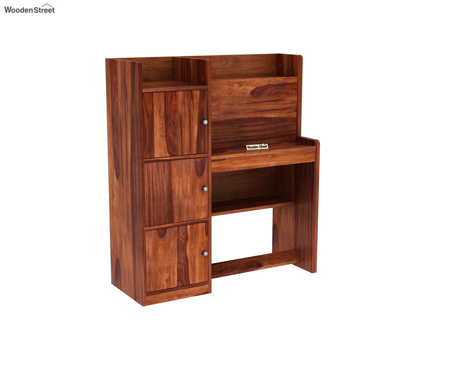 Candy Sheesham Wood Study Table with Three Cabinets & Open Shelves (Honey Finish)
