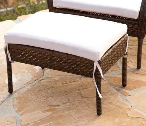 Dark Brown Adjustable Outdoor Patio Lounger With White Cushions And Table